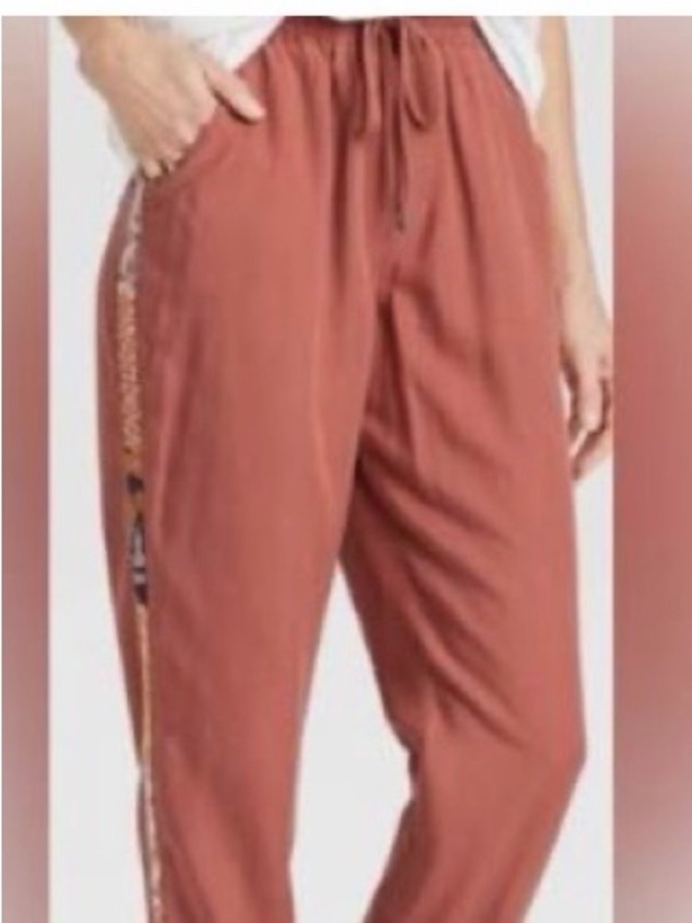 Women's Rust Drawcord Side-Stripe Joggers